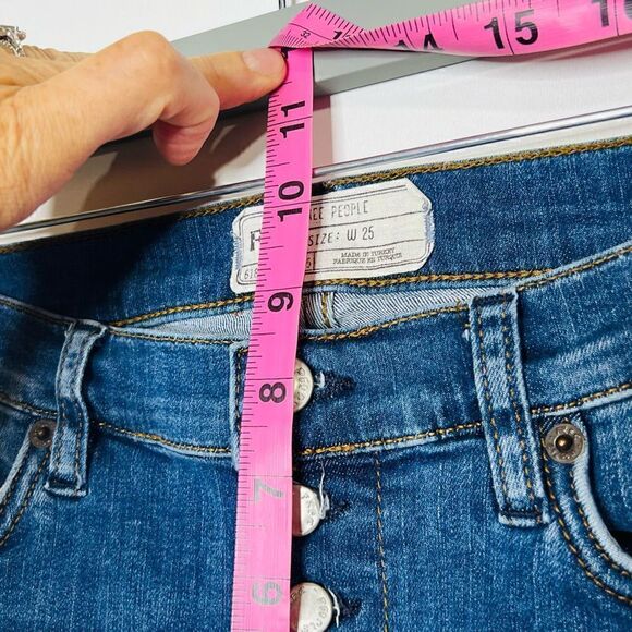 Free People Button Fly Raw Edge Hem Distressed Jeans - Picture 8 of 13